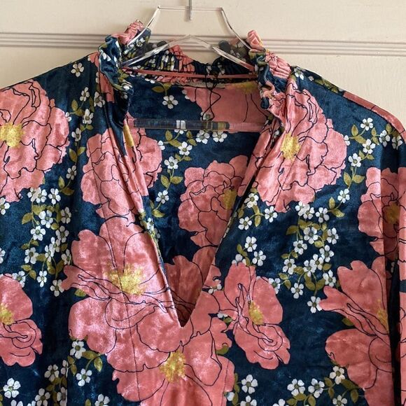 Zara Floral Velvet Kaftan Midi Dress Size Small - Picture 4 of 15